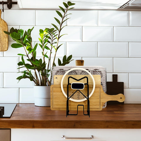 SUNFICON cutting board rack plates and sheets organized neatly on a rack