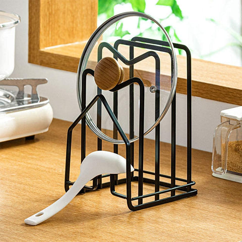 SUNFICON cutting board rack side view highlighting slim profile for small kitchens