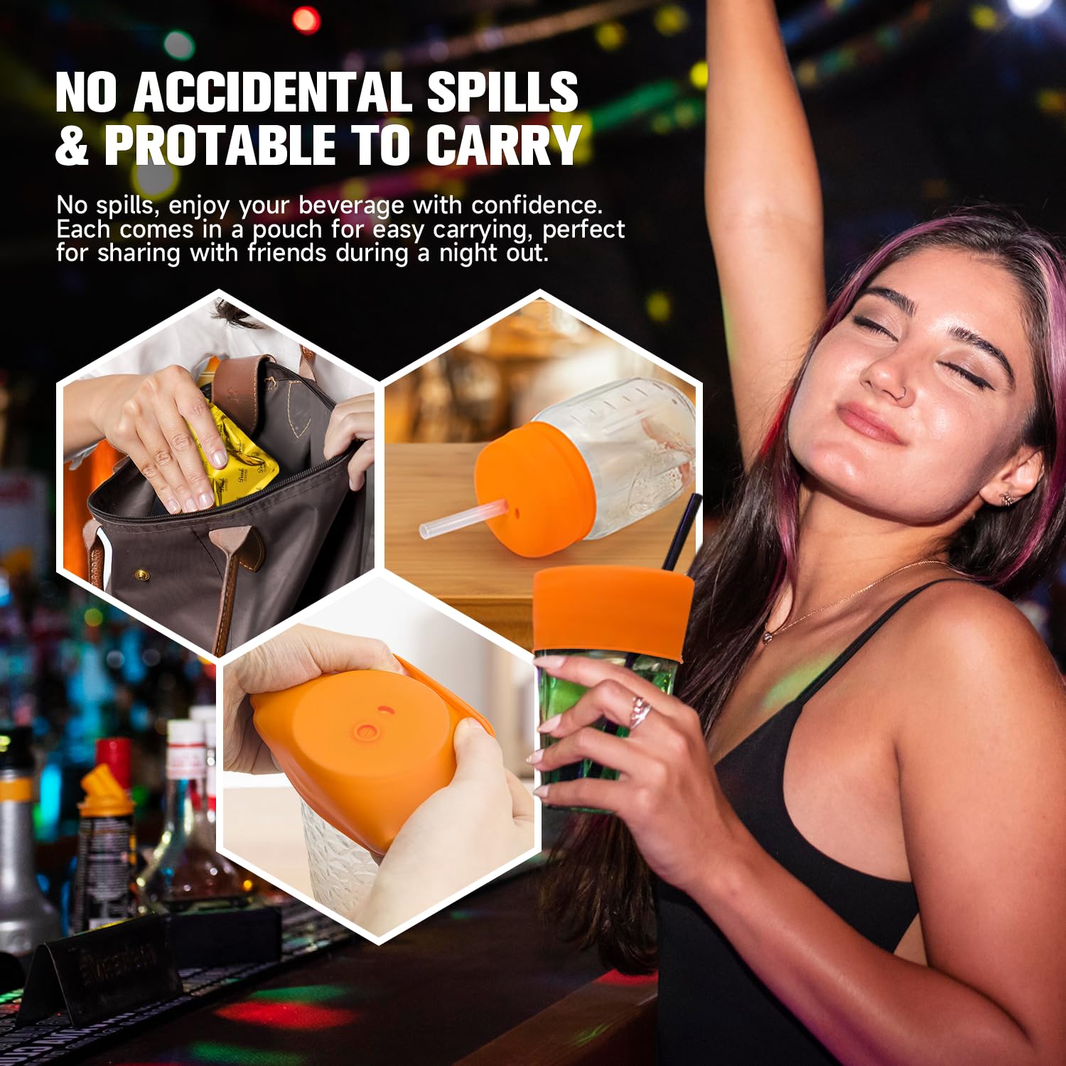 SunGrace cover with straw hole highlights spill-prevention feature for on-the-go use.