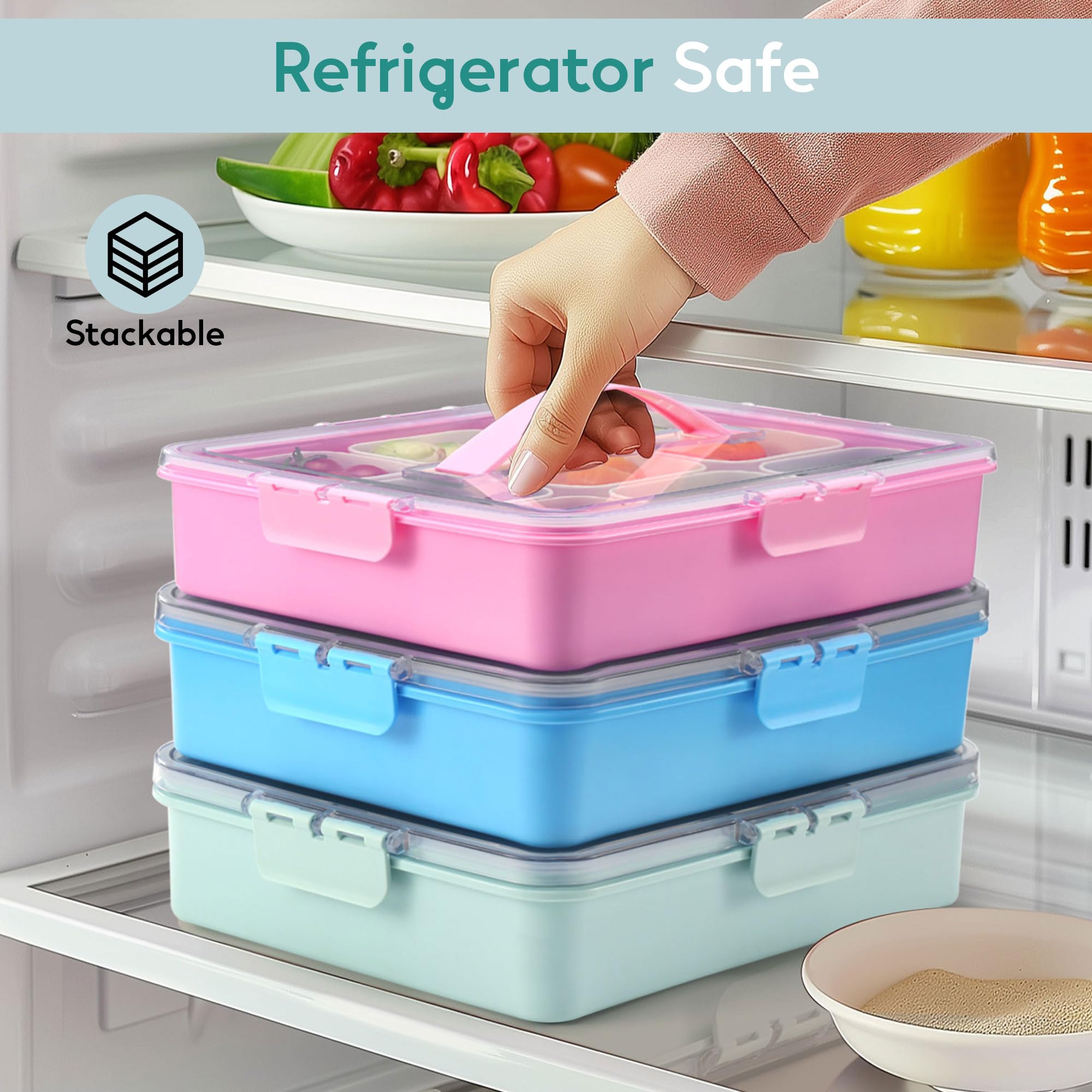 Clear lids on the Snackle Box for quick content visibility.