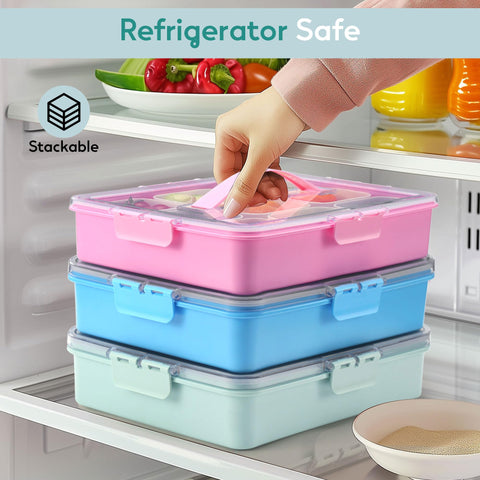 Clear lids on the Snackle Box for quick content visibility.