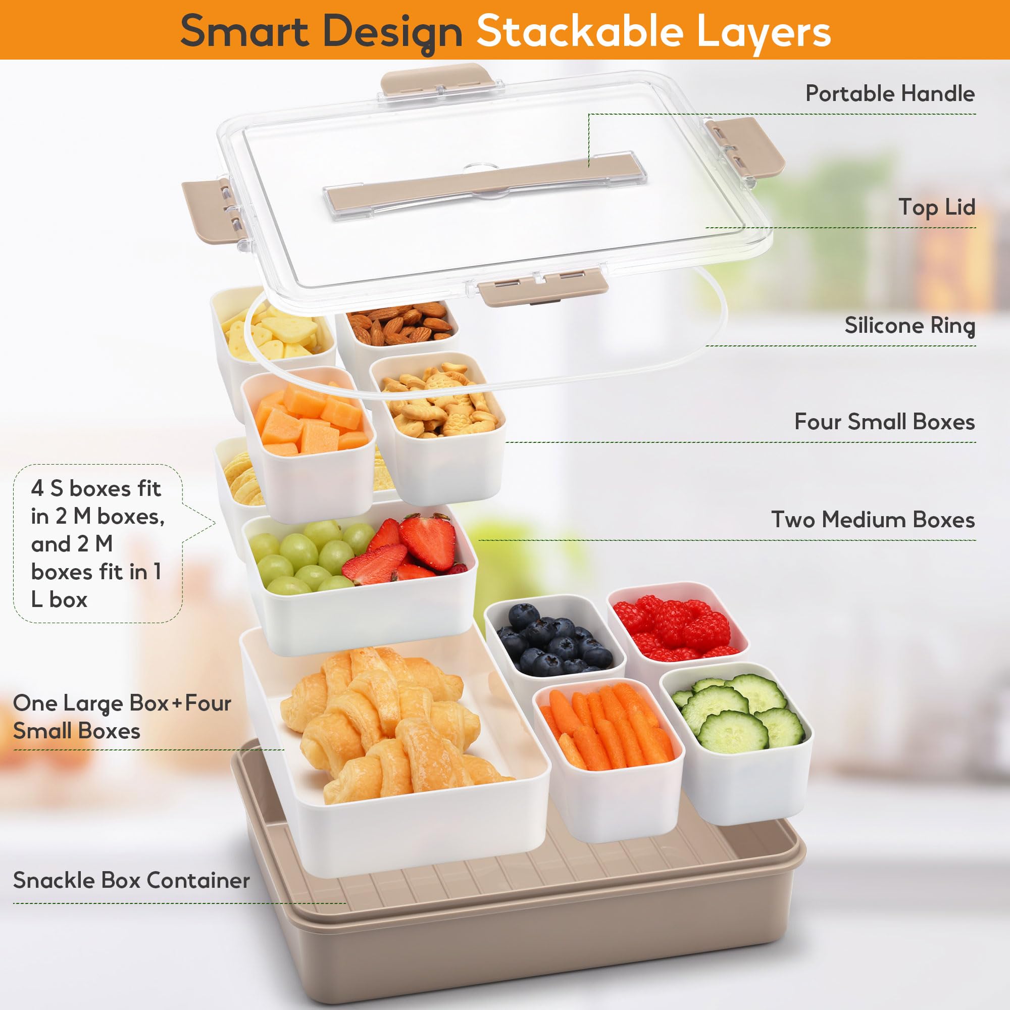 Sunhanny Snackle Box stackable design saves cabinet and fridge space