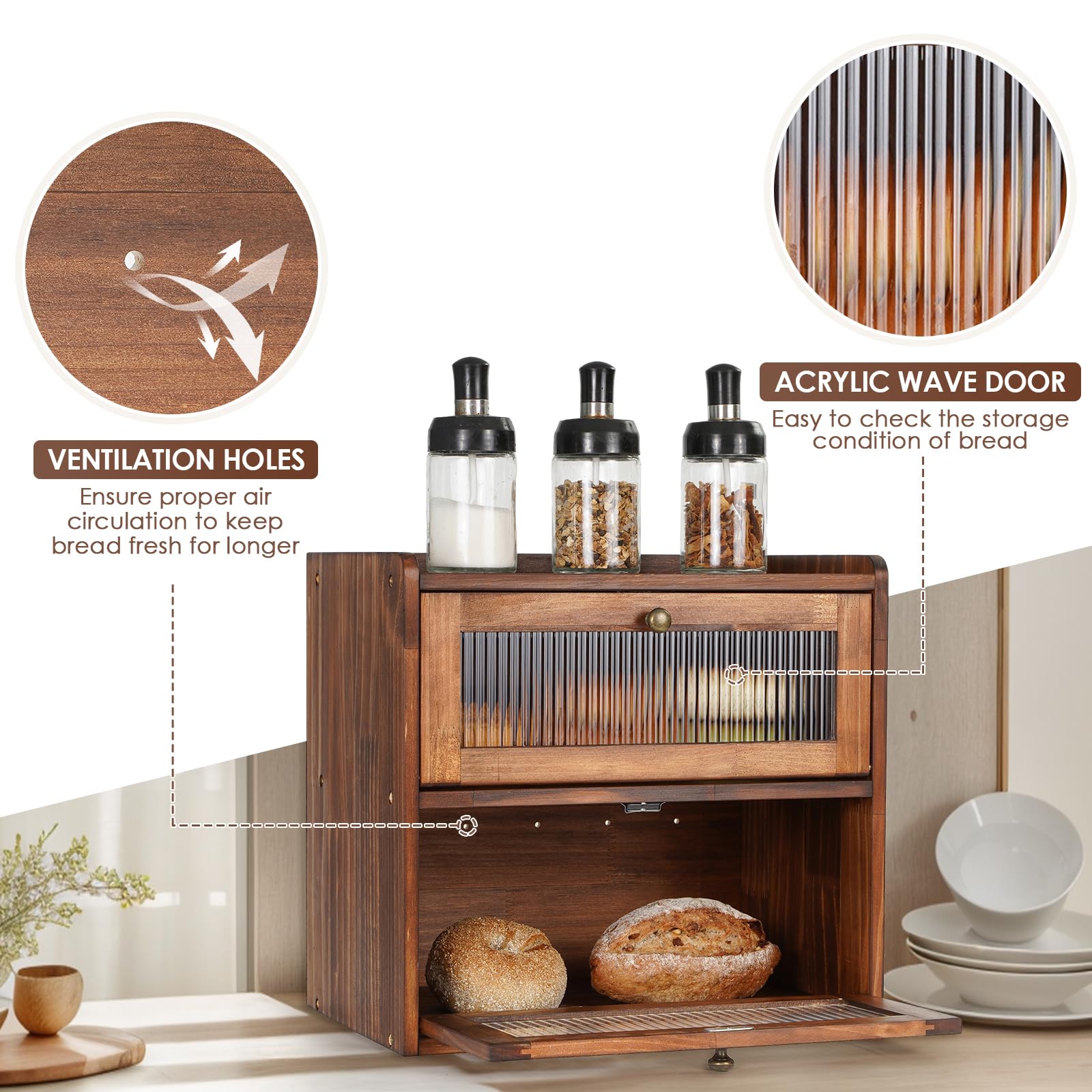 Sunhoo bread box flat top design provides extra surface on the counter