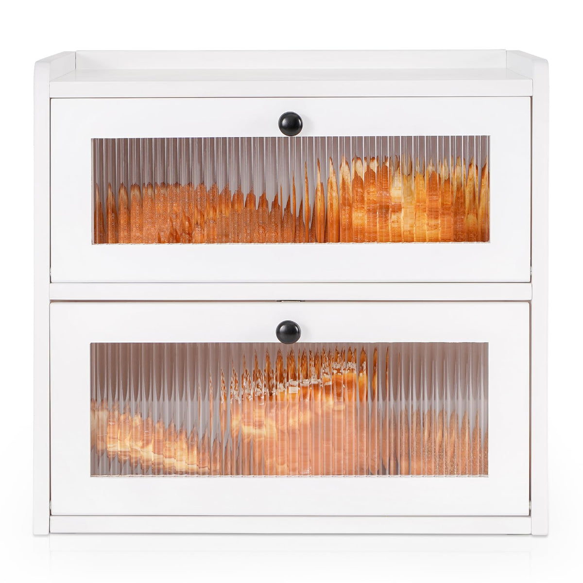 Sunhoo bread box front view with two-layer design for clutter-free counter storage.