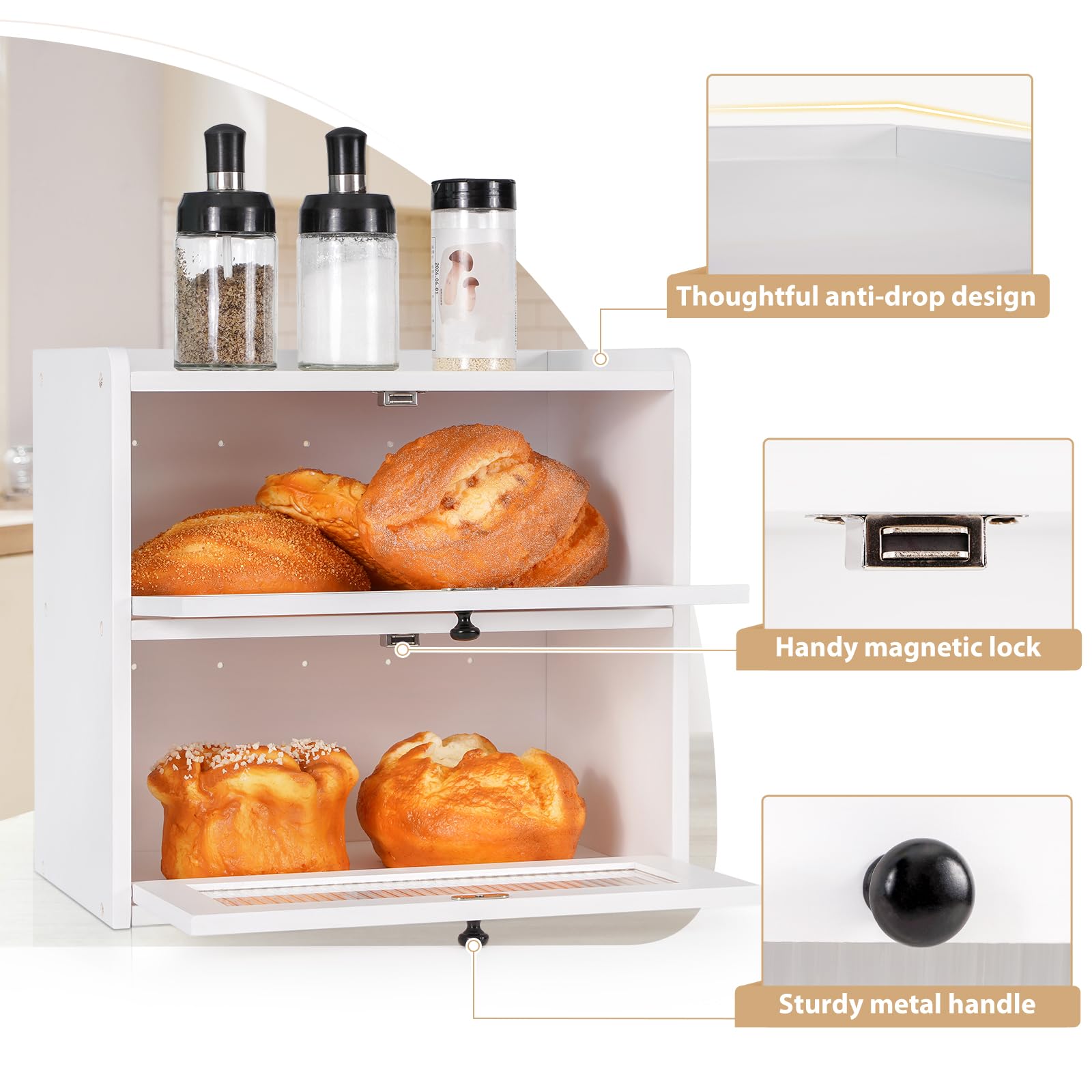 Sunhoo bread box two-layer design keeps bread organized and accessible.