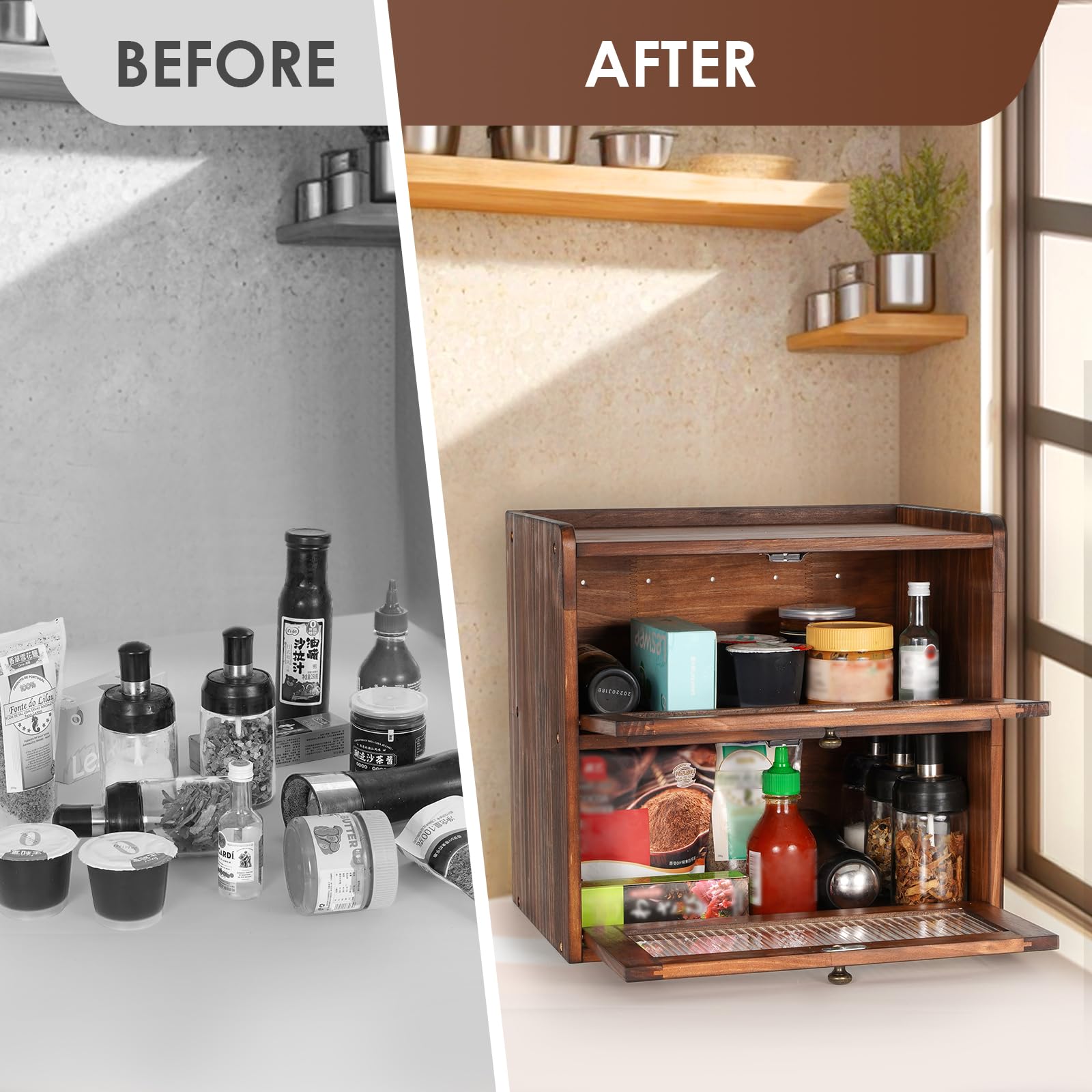 Sunhoo bread box two layer storage for organized items