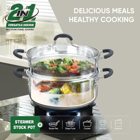 Sunhouse stainless-steel steamer basket for versatile, healthy vegetable and seafood steaming.