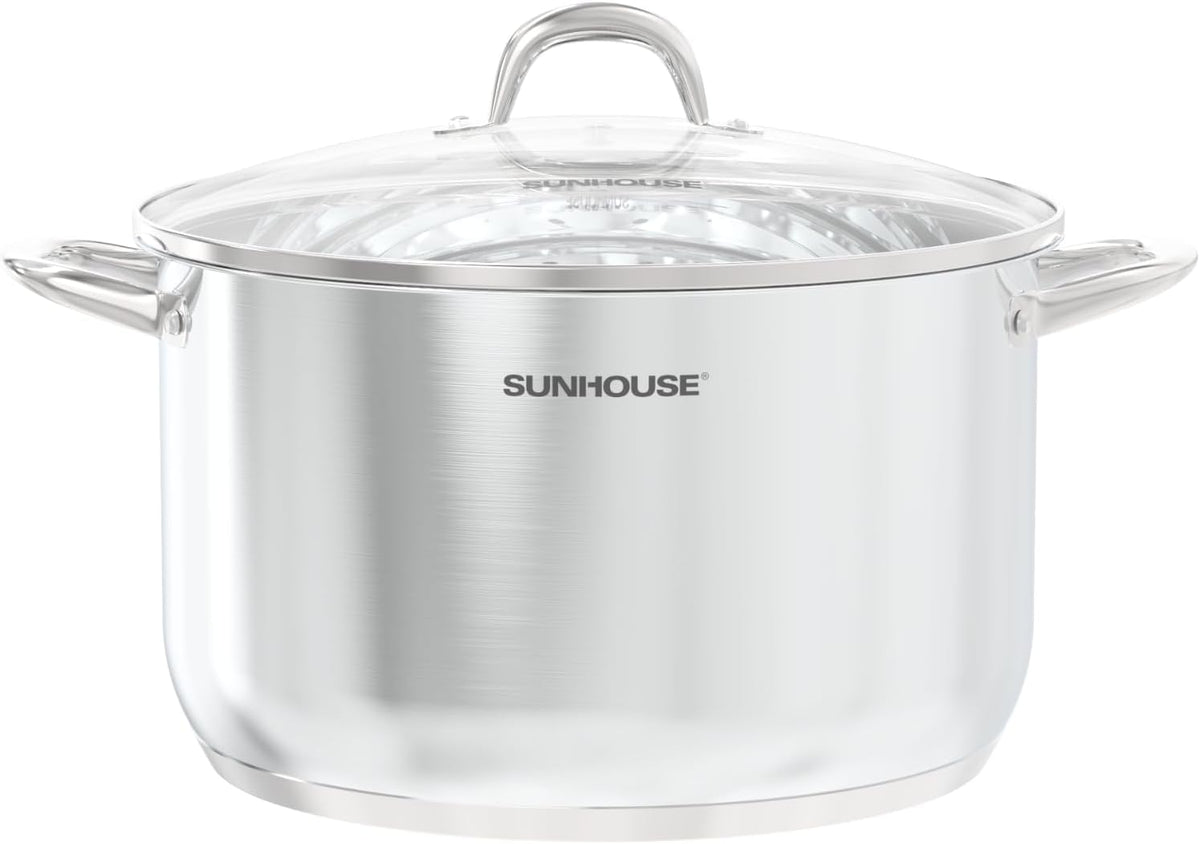 Sunhouse 15-quart stock pot with visible lid, ideal for pasta and soups.