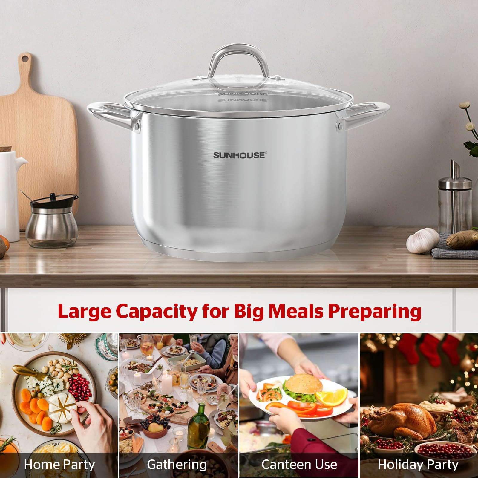 Sunhouse 15-quart stock pot perfect for family-size meals and canning.