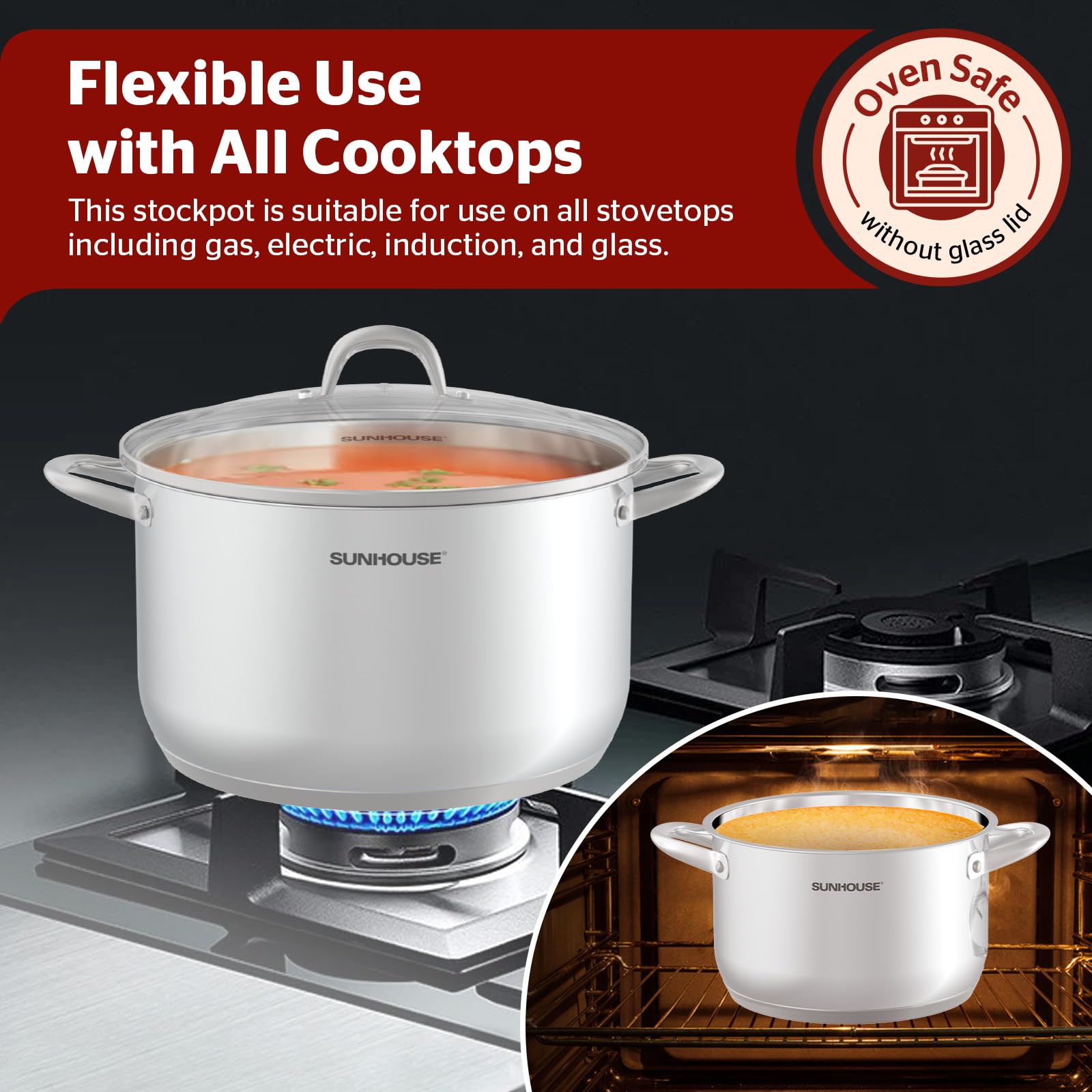 Sunhouse induction-ready stock pot works on all stovetops.
