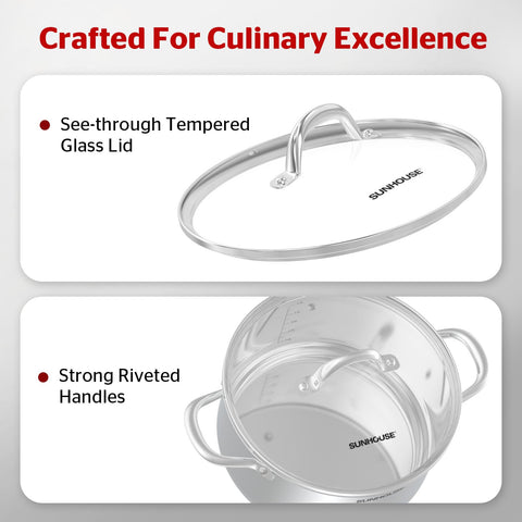 Sunhouse stock pot with sturdy side handles for safe lifting.