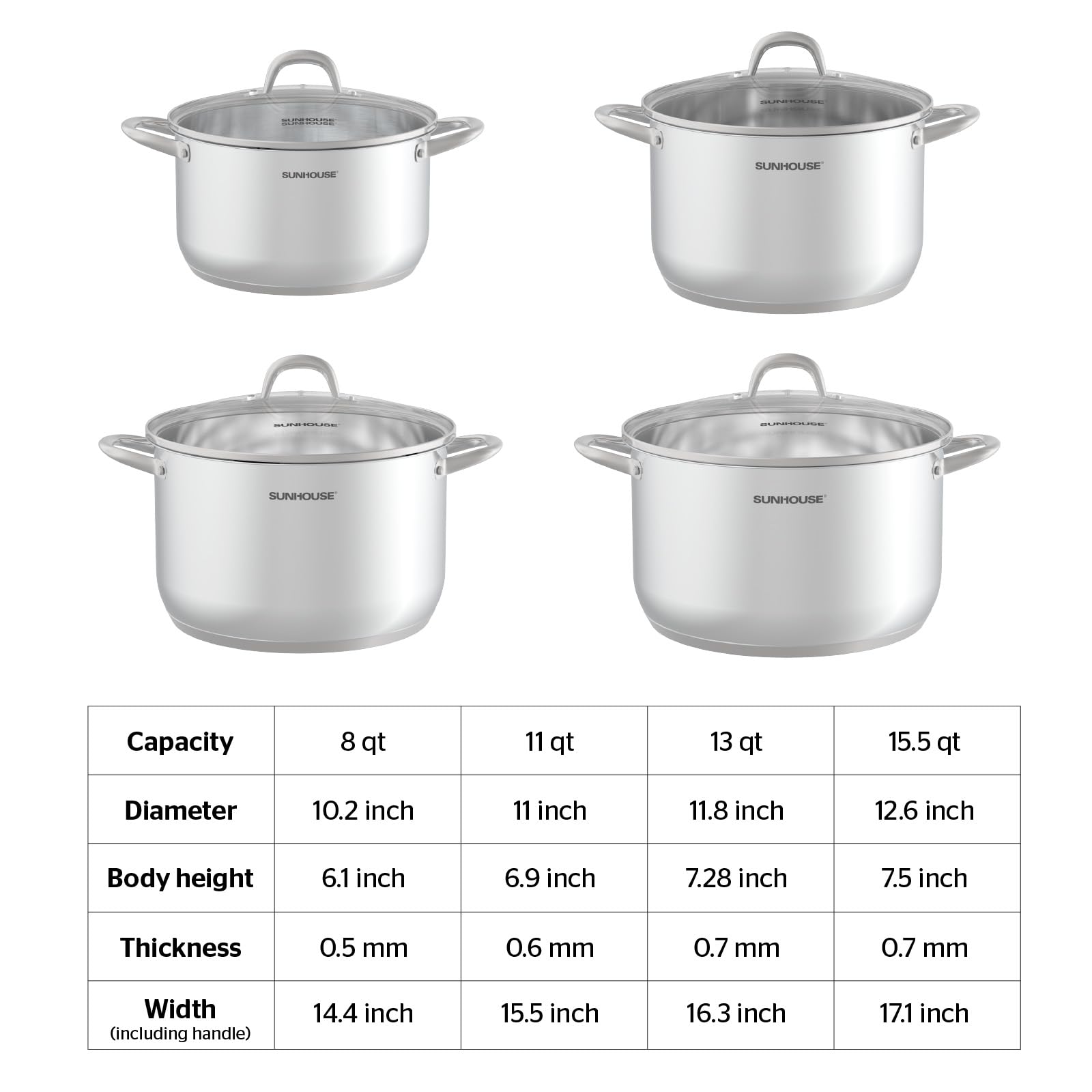 Sunhouse stock pot thick-bottom design promotes steady boiling