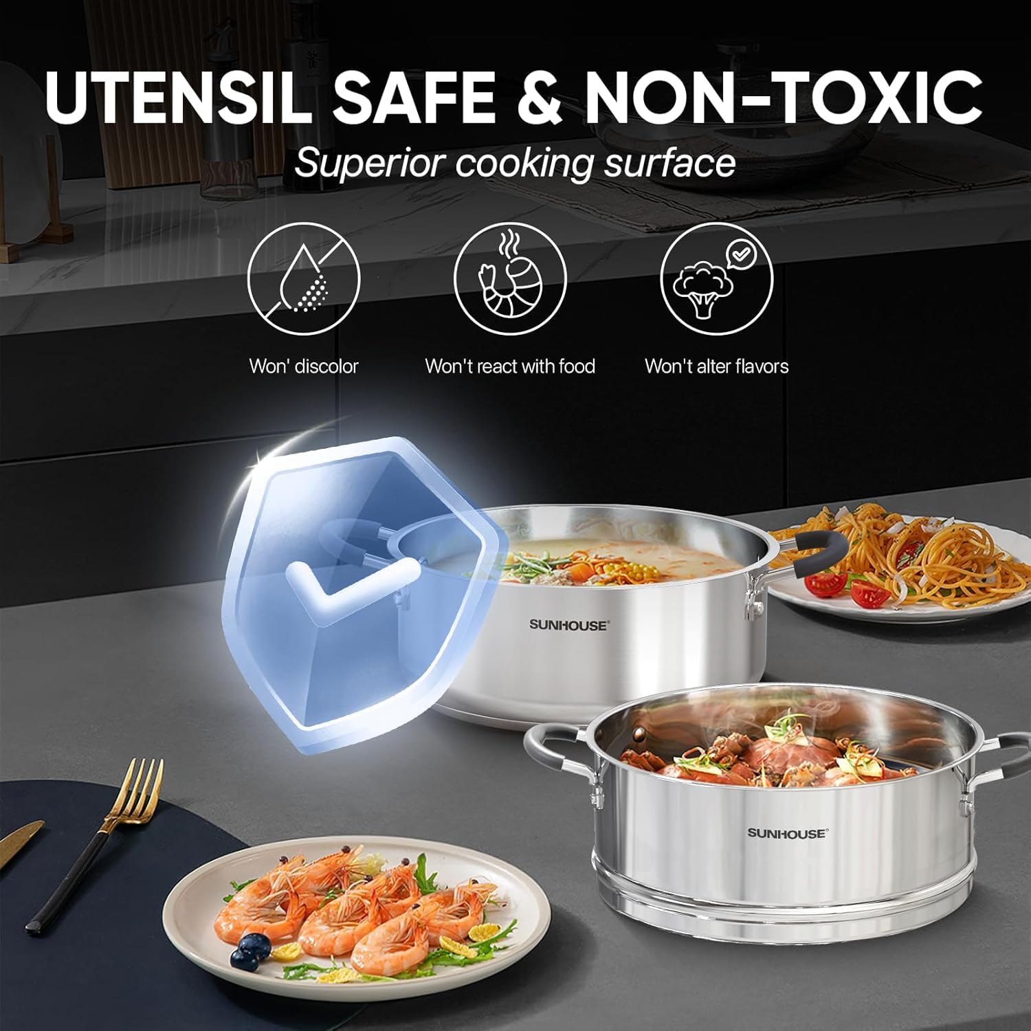 Sunhouse stockpot in oven proofing versatility for finishing dishes