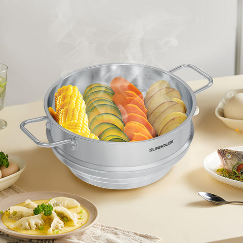 Sunhouse stockpot with sturdy side handles for safe lifting and pouring.