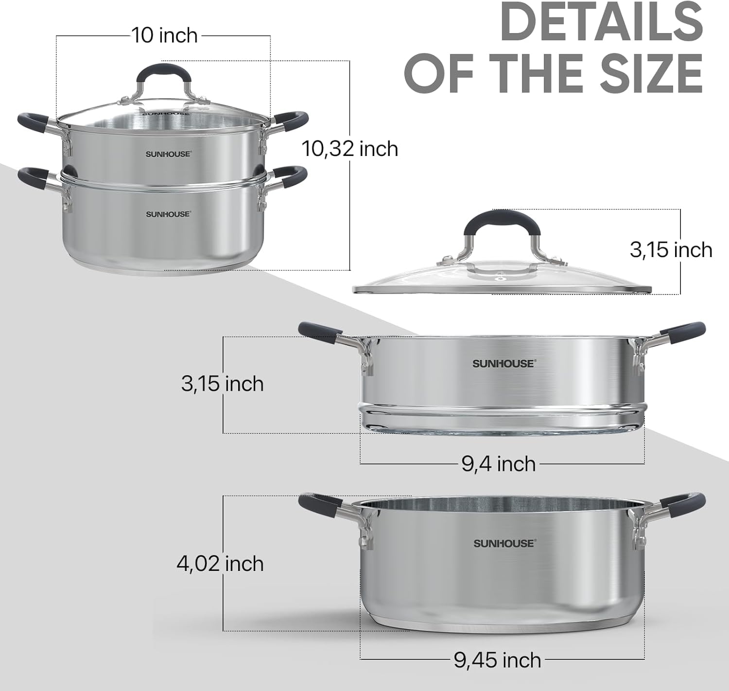 Sunhouse stockpot smooth interior aids quick food release after cooking
