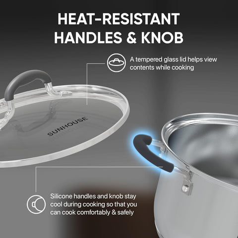 Sunhouse tri-ply bottom provides even heat distribution for consistent cooking.