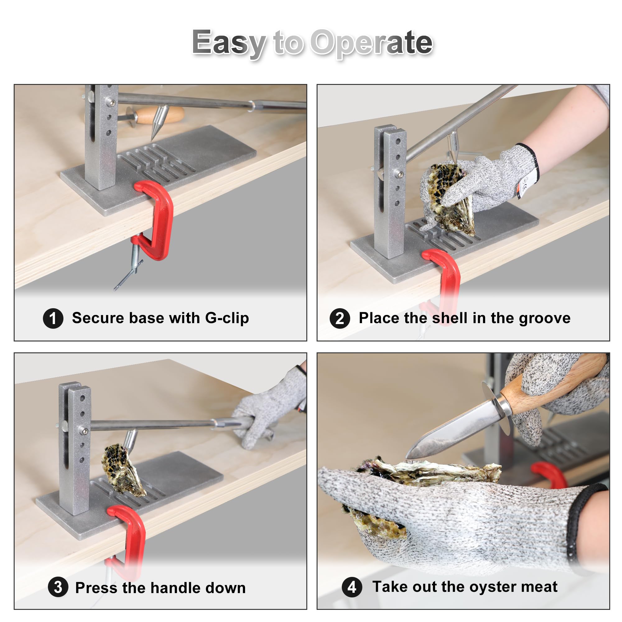 Suninlife oyster shucker sits neatly on a countertop for convenient use.