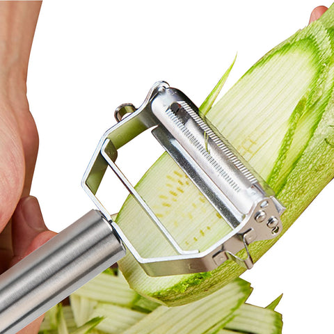 SUNKUKA dual-blade peeler-slicer for peeling and slicing vegetables.