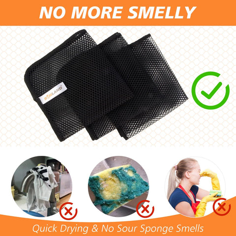 Sunland Netted Dish Cloths demonstrate odor resistance during kitchen dishwashing.