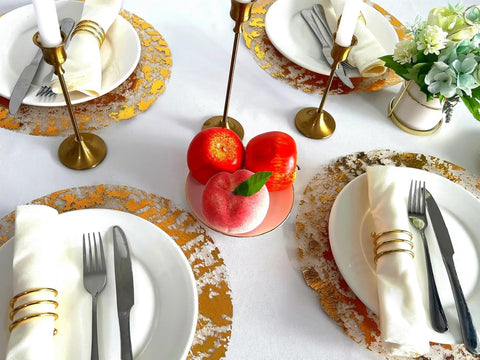 Sunlunckystar easy-cleanup gold placemats perfect for holidays and gatherings.