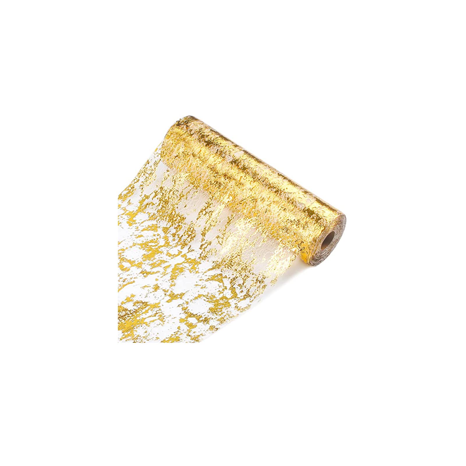 Sunlunckystar gold table runner roll unrolled on a long table for quick glam
