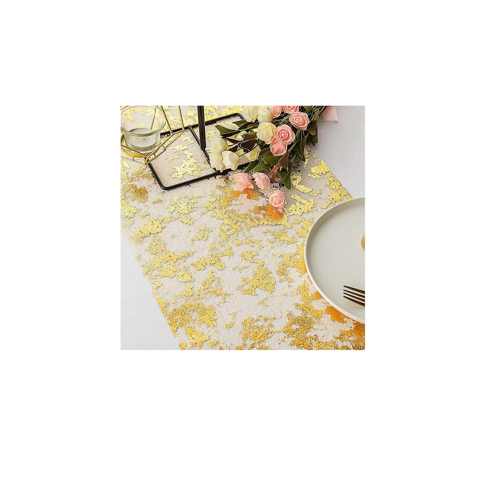 Sunlunckystar gold table runner in holiday dining setup for festive ambiance