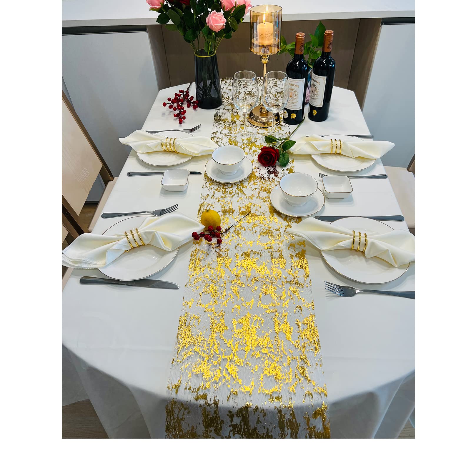 Sunlunckystar glitter mesh close-up with gold foil shimmer for elegant decor