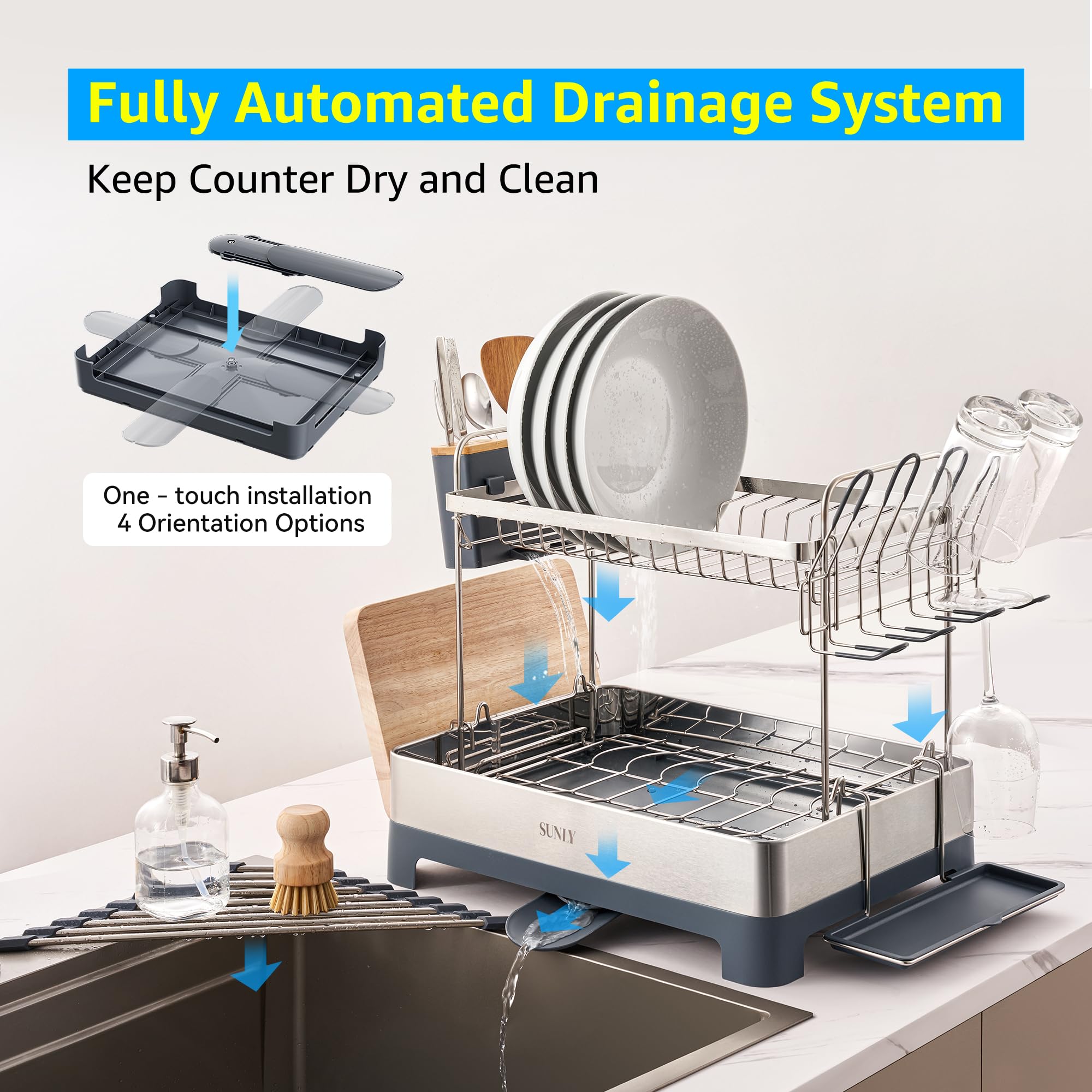 SUNLY 304 stainless steel anti-rust construction resists corrosion and fingerprints.