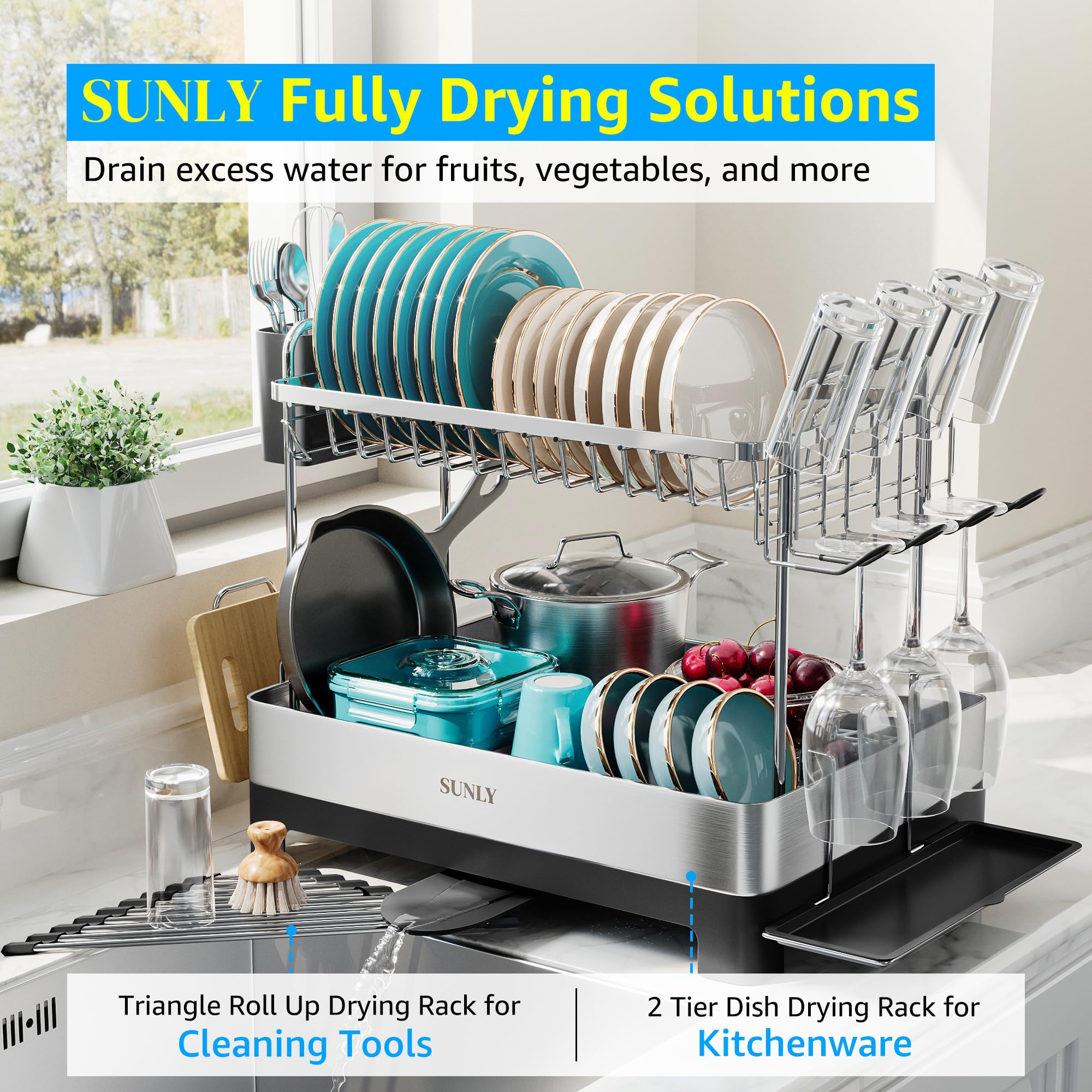 SUNLY anti rust 304 stainless steel construction for durable kitchen organization