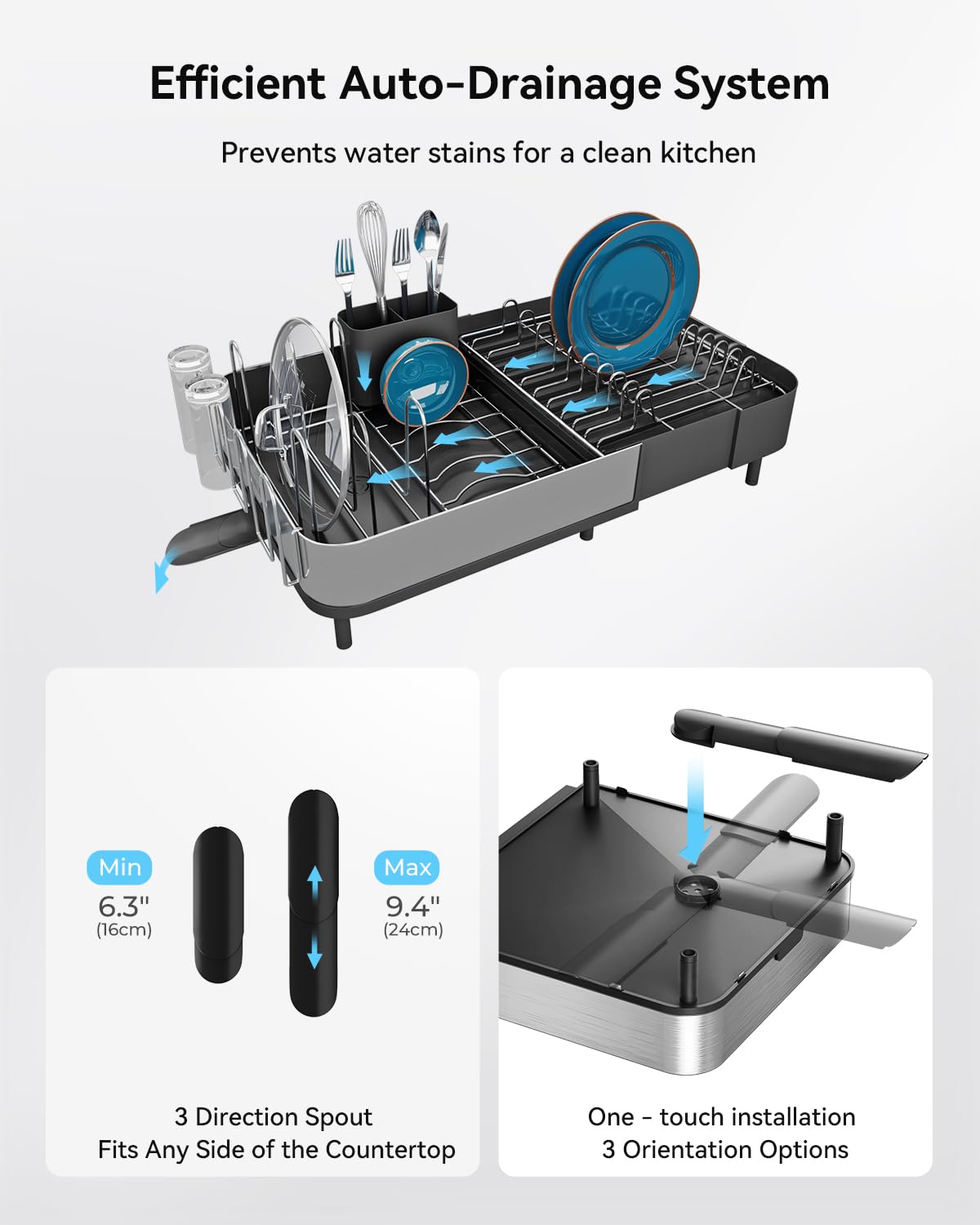 Sunly anti-rust stainless steel dish drying rack with fingerprint-proof finish.