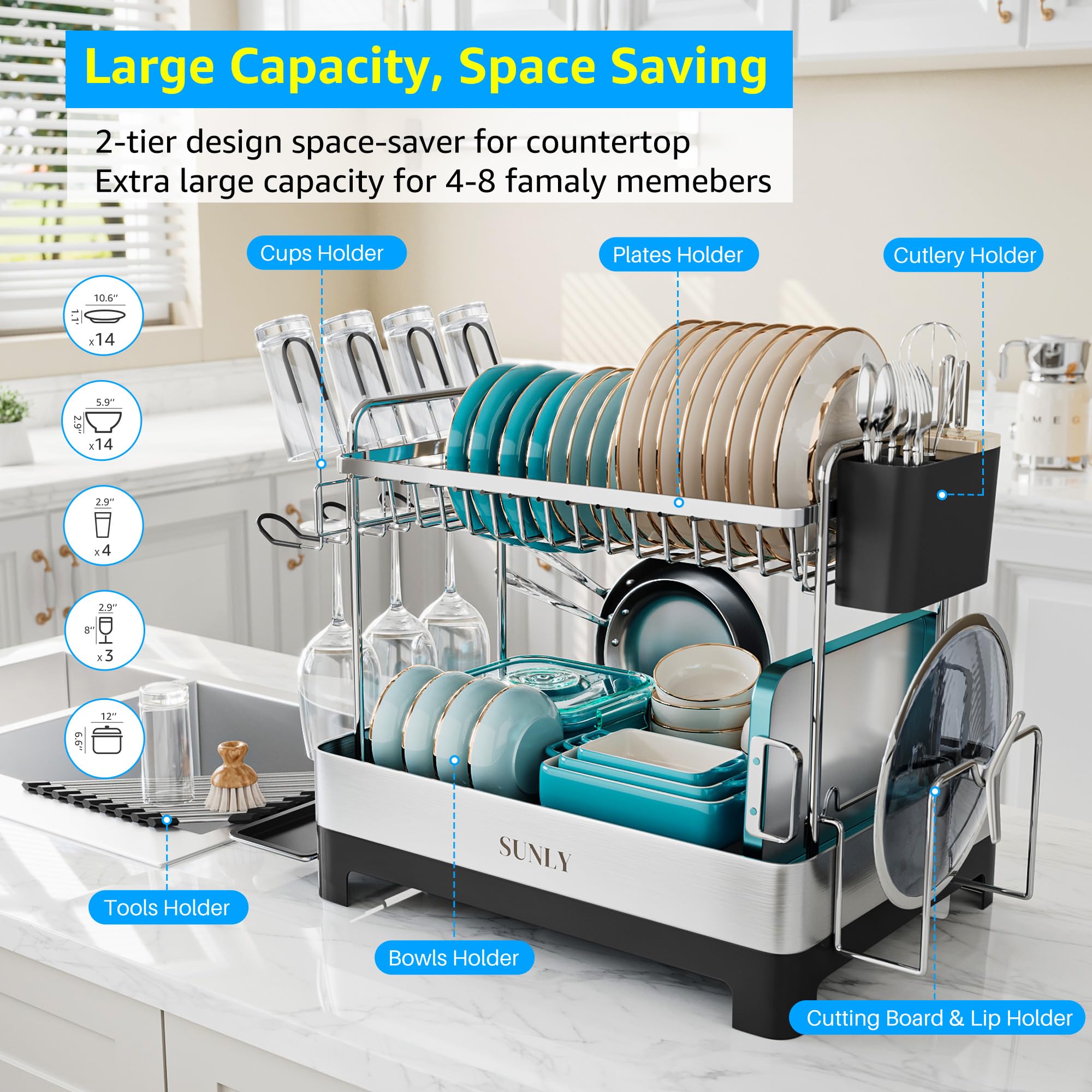 SUNLY extendable drain spout directs water into the sink, reducing countertop mess