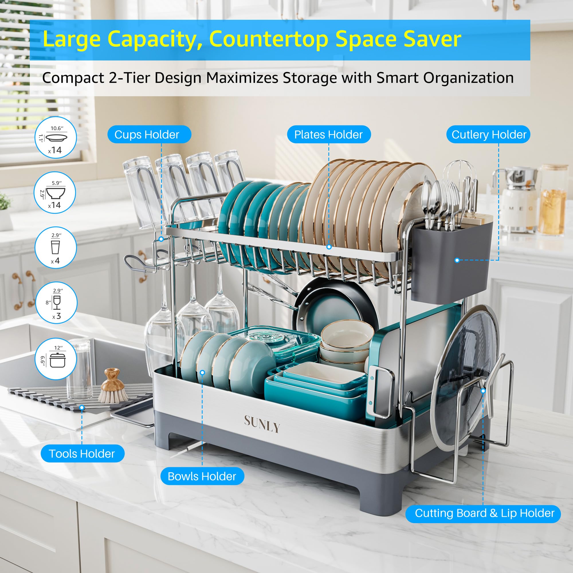 SUNLY extendable drain spout directs water into sink, helping keep counters dry.