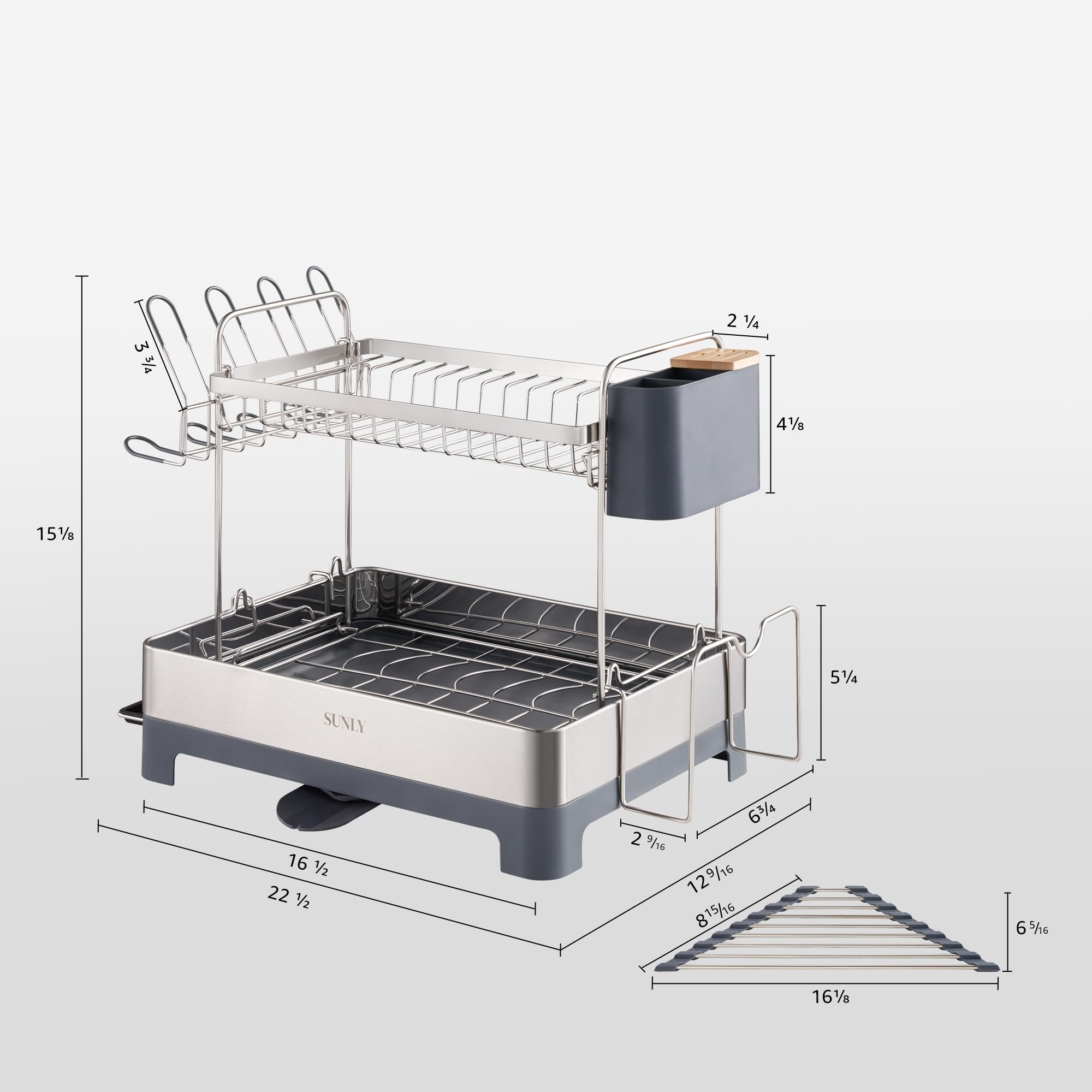SUNLY triangle roll-up dish rack adds versatile draining and extra heat resistance.