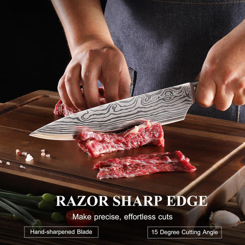 Sunnecko 8-inch bread knife with laser-etched blade for clean, even slices.