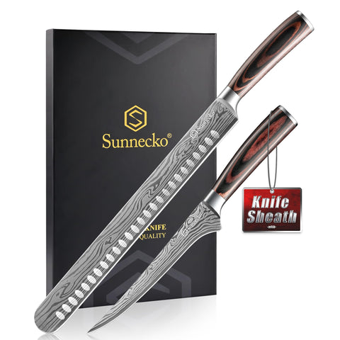 Sunnecko BBQ carving knife 12-inch blade for precise slicing of roasts.