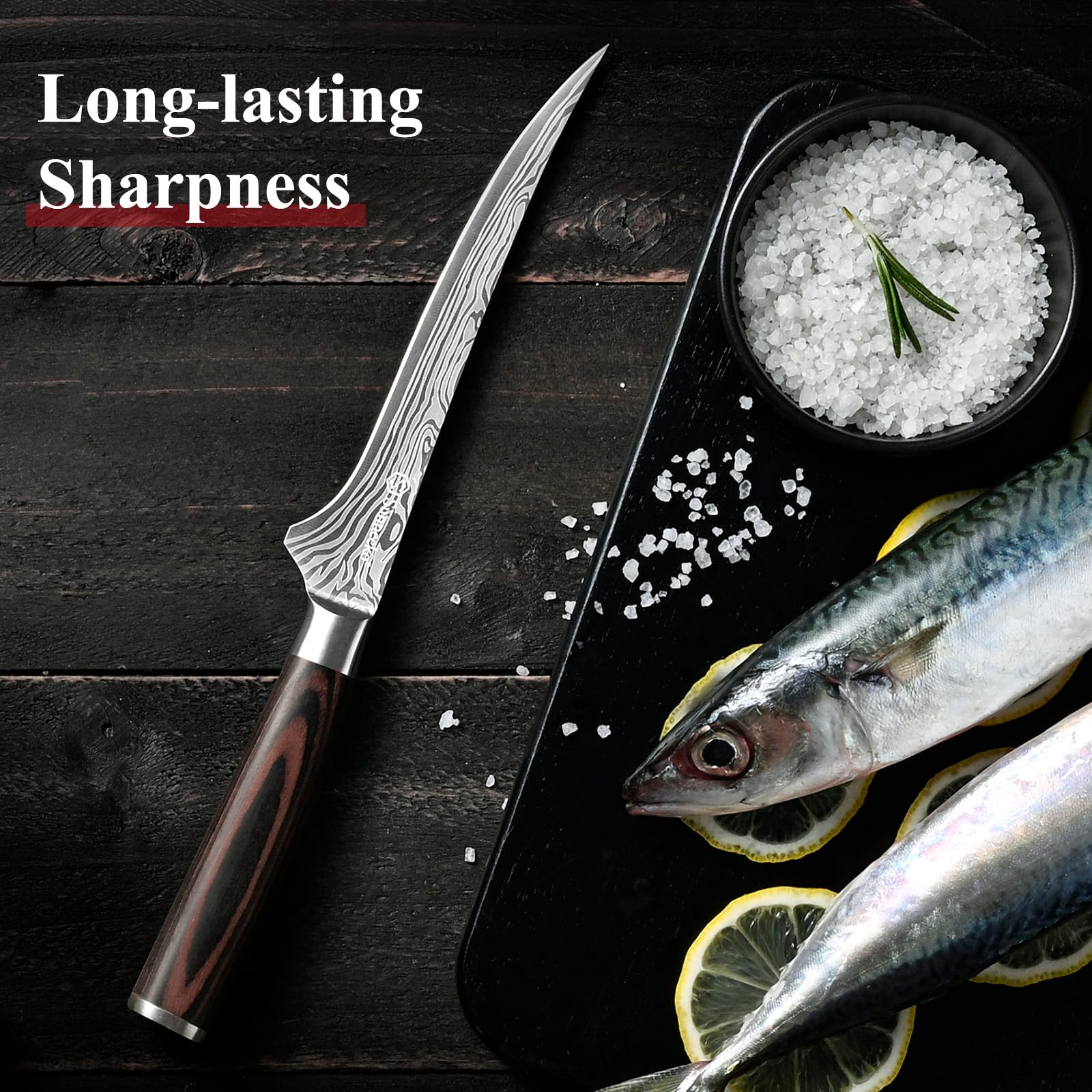 Sunnecko boning knife ergonomic Pakkawood grip reduces fatigue