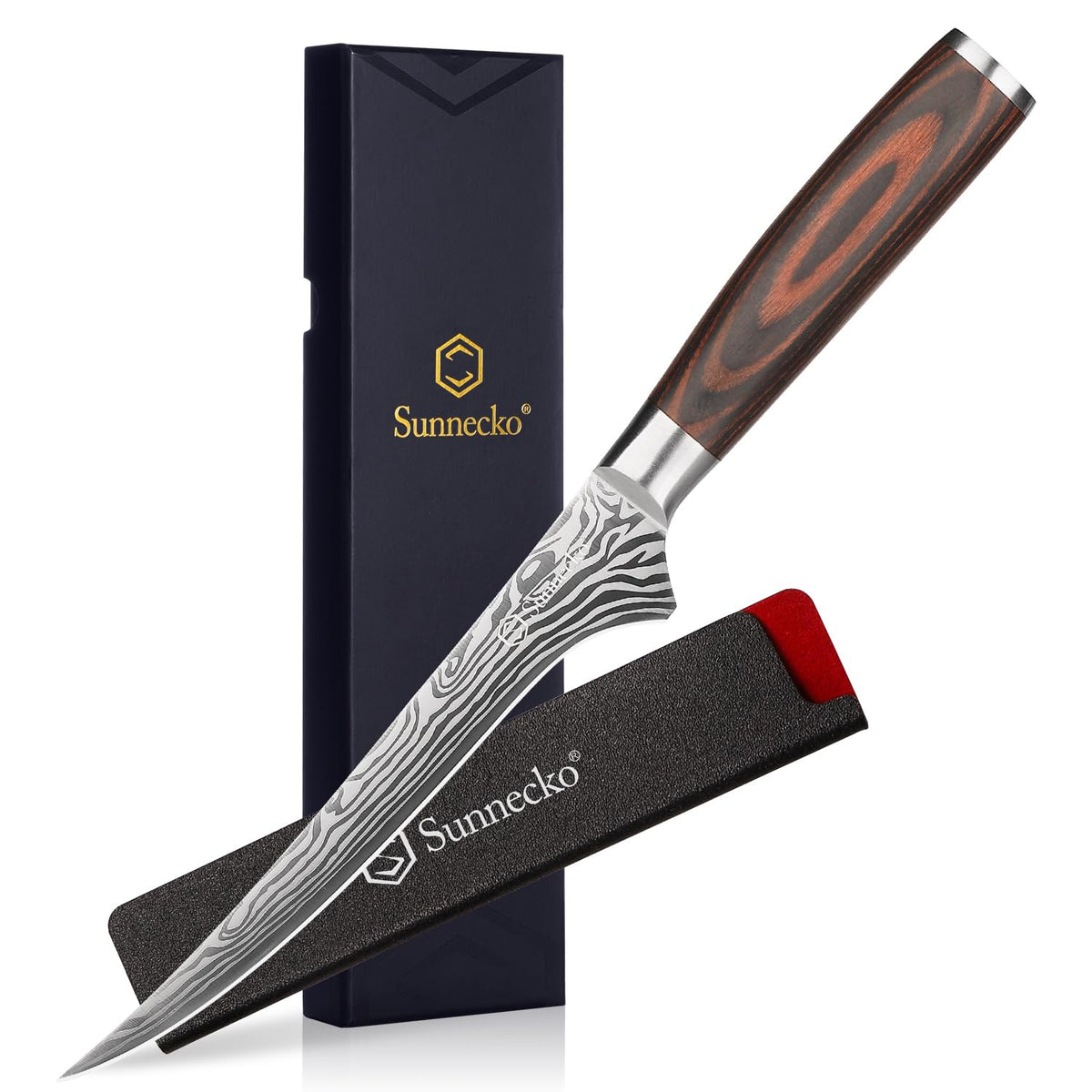 Sunnecko boning knife with Pakkawood handle, 6-inch, for precise filleting