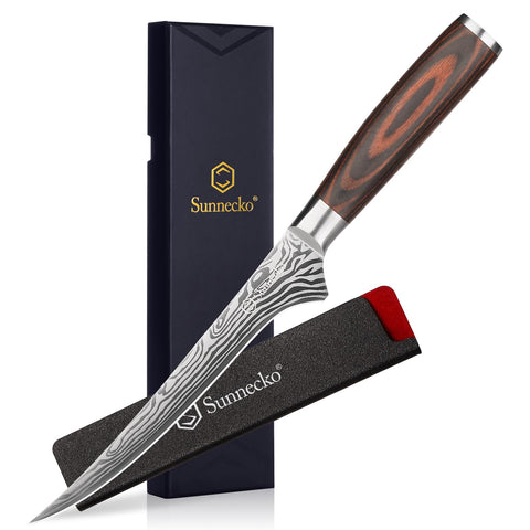 Sunnecko boning knife with Pakkawood handle, 6-inch, for precise filleting