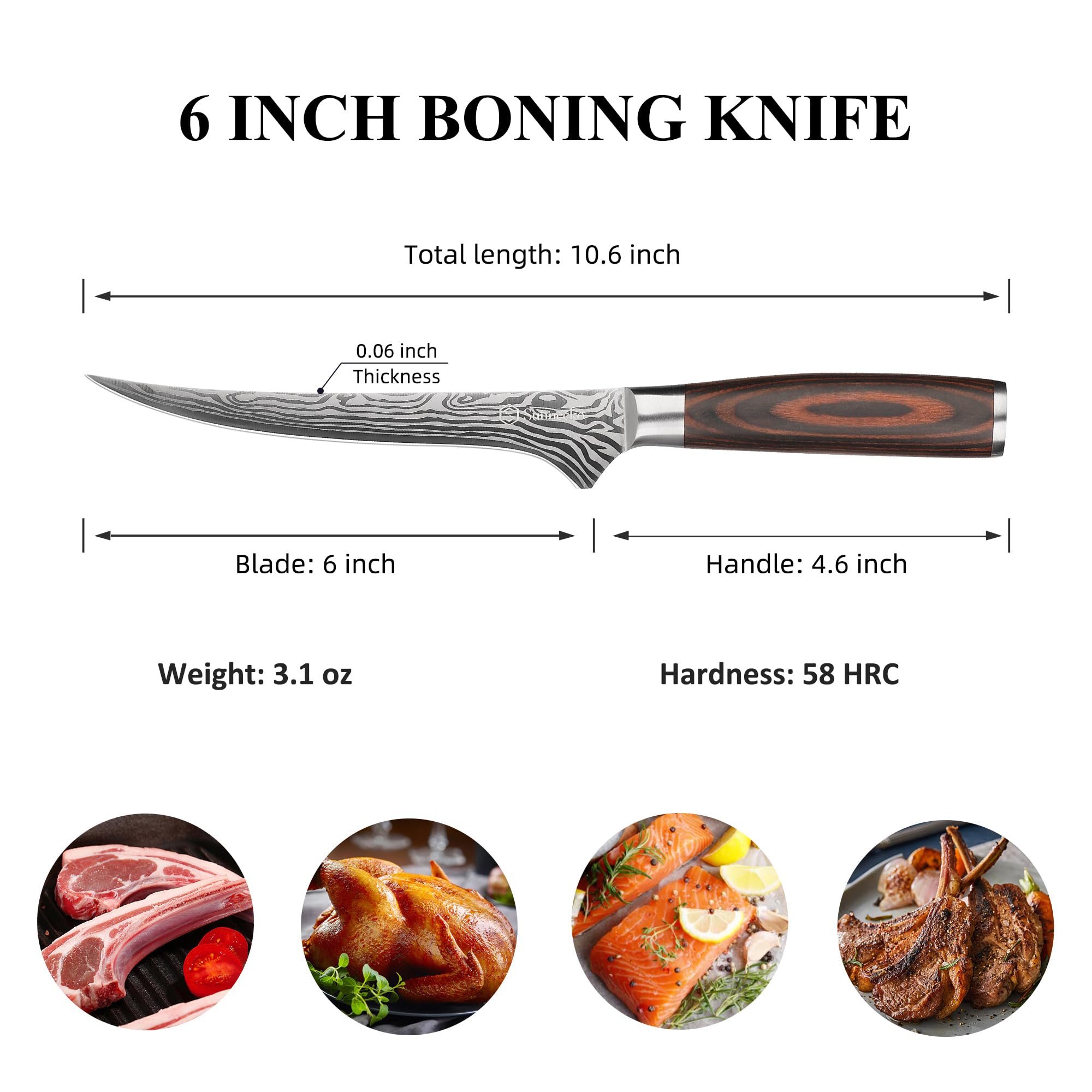Sunnecko boning knife razor-tip filleting for clean cuts