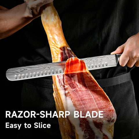Sunnecko carving knife handle with Pakkawood provides ergonomic, non-slip control.