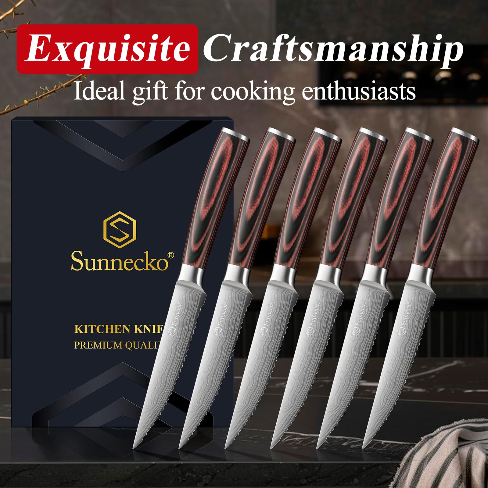 Sunnecko dining table display of the knife set for everyday meals