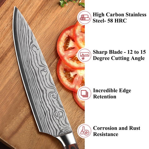 Sunnecko ergonomic pakkawood handle provides comfortable, non-slip grip during long prep sessions.