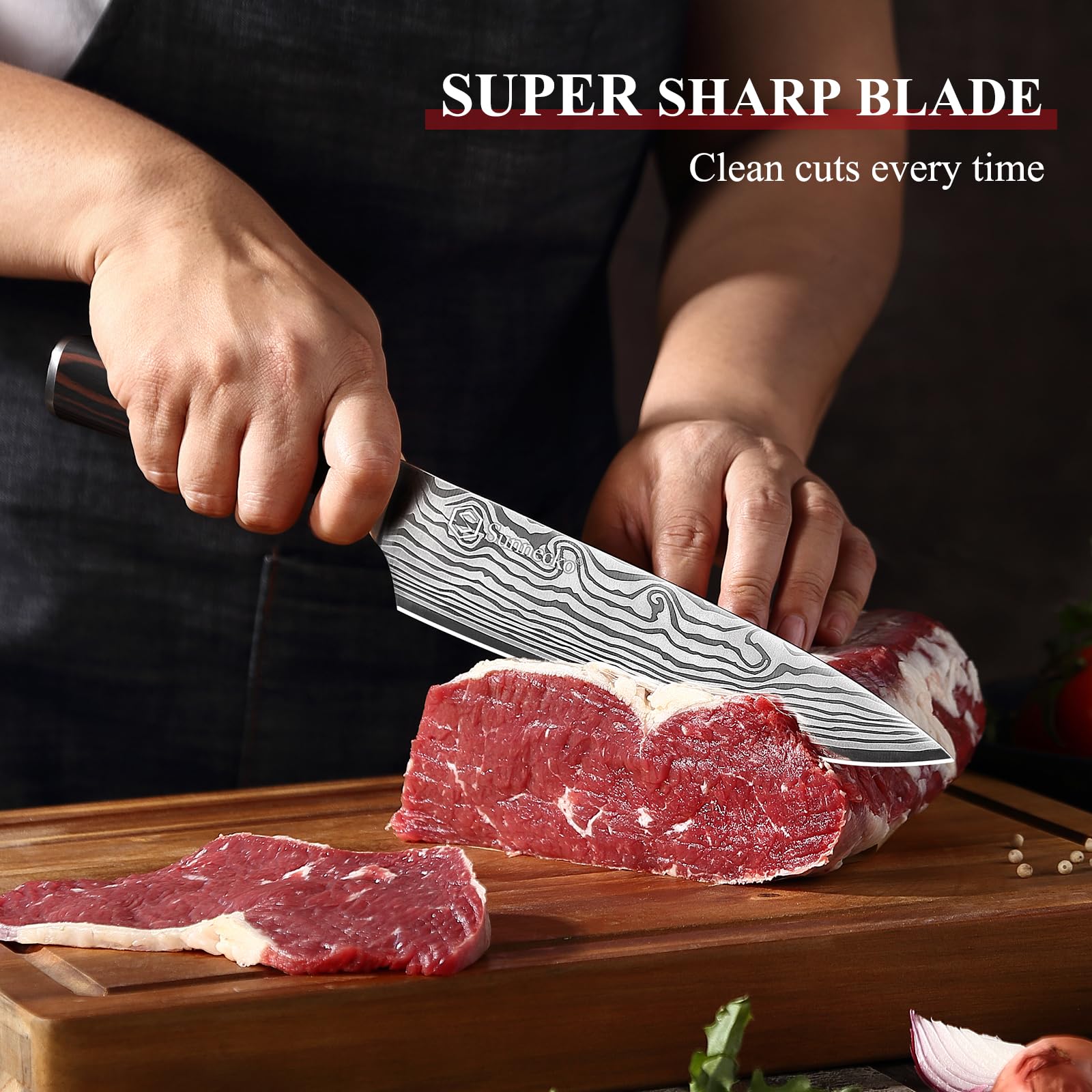 Sunnecko gyuto edge sharpened to 12-15 degrees enables precise, thin slices.