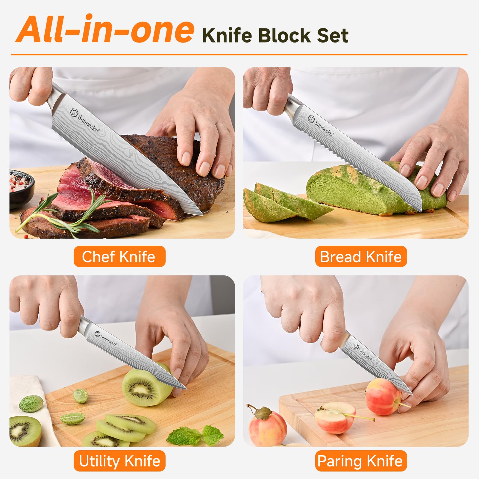 Sunnecko 5-inch utility knife for versatile everyday prep.