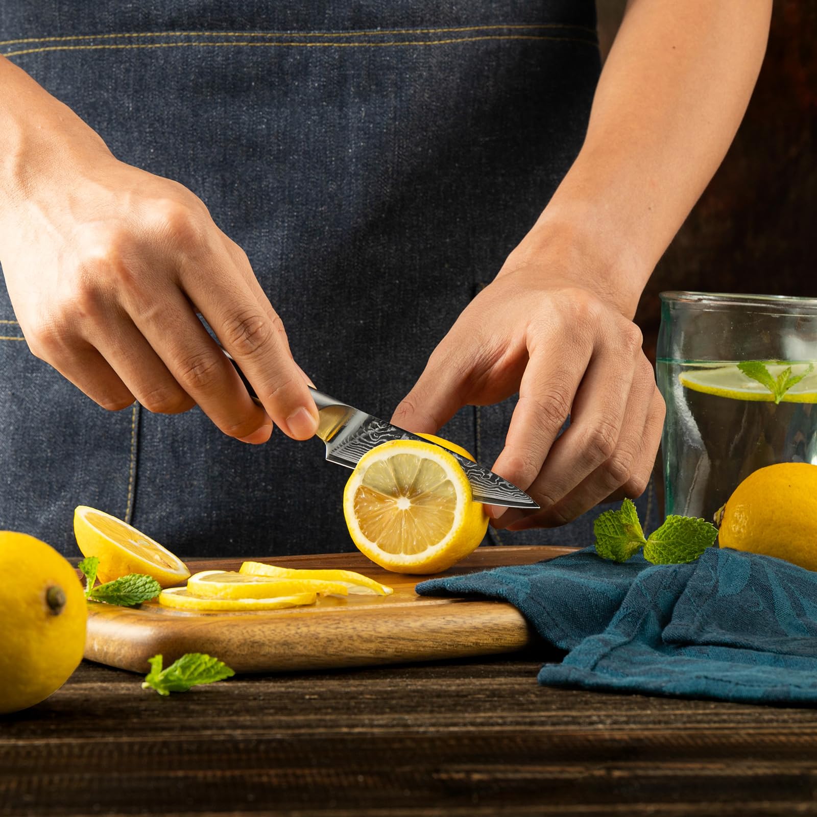Sunnecko paring knife full-tang handle demonstrates balanced control.