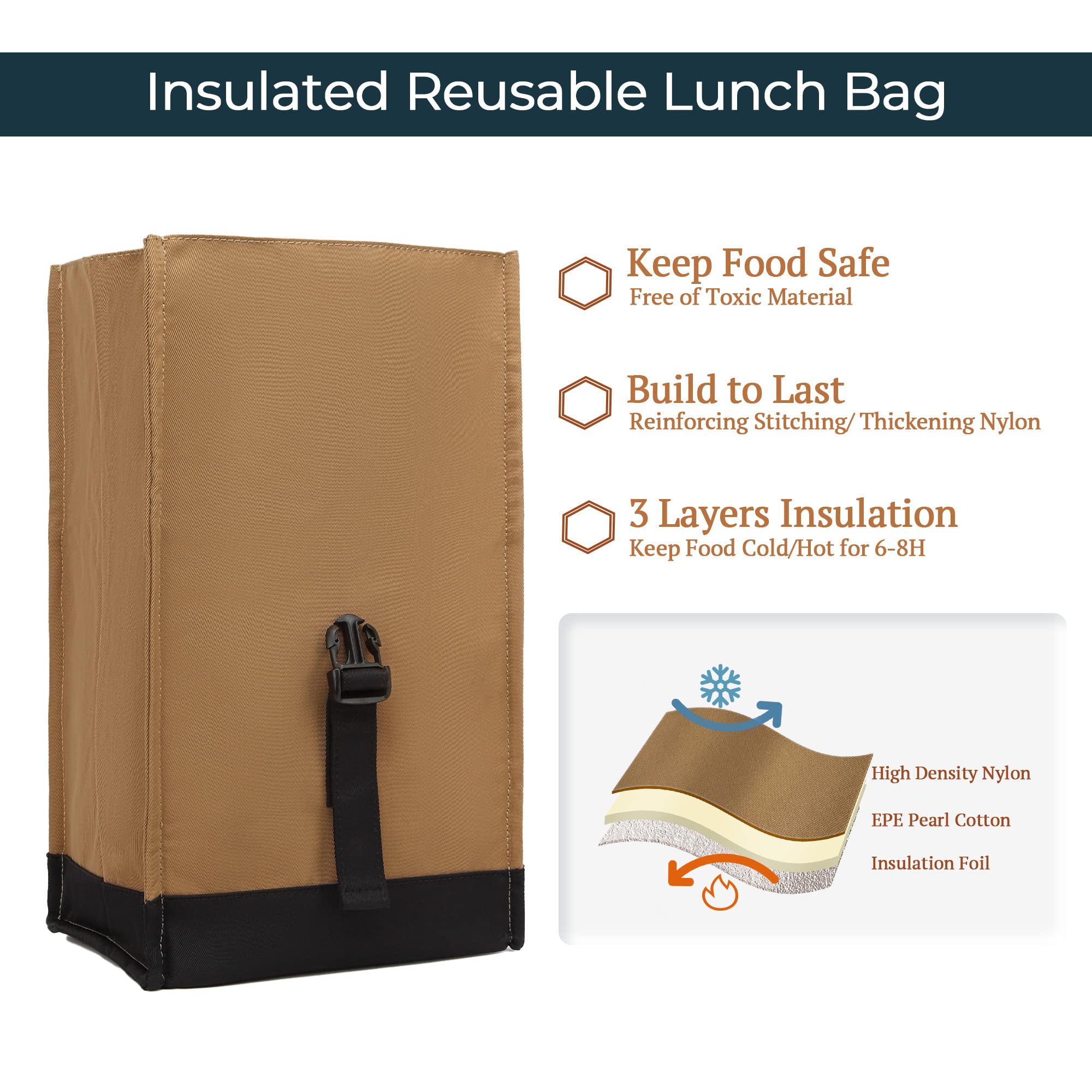 Sunny Bird foldable lunch bag fits in a backpack.