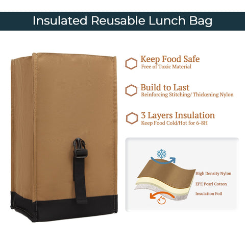 Sunny Bird foldable lunch bag fits in a backpack.