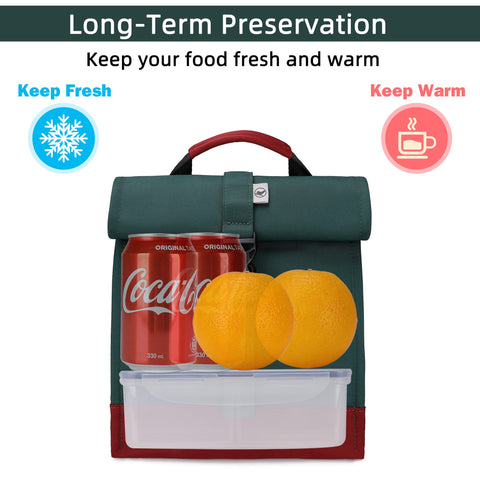 Sunny Bird insulated lunch bag rolltop open top, easy access on the go