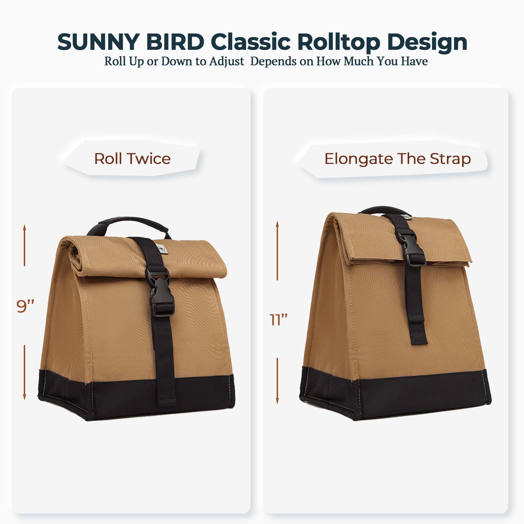 Sunny Bird lunch bag with detachable adjustable shoulder strap.