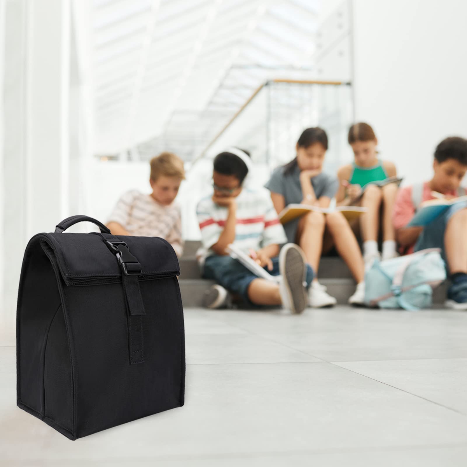 Sunny Bird black lunch bag shown for work or school use.